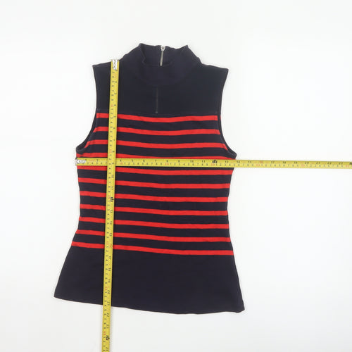 Karen Millen Women's Blue Red Striped Sleeveless Zip Neck Tank Top Size 8