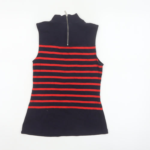 Karen Millen Women's Blue Red Striped Sleeveless Zip Neck Tank Top Size 8