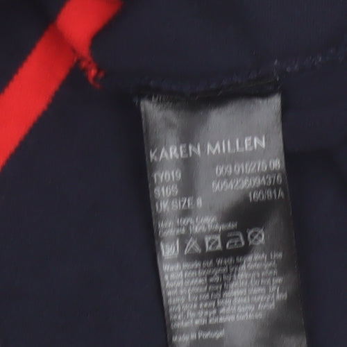 Karen Millen Women's Blue Red Striped Sleeveless Zip Neck Tank Top Size 8