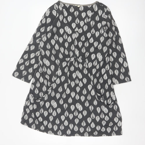 White Stuff Women Grey Leaf Print Cotton Shift Dress UK 18