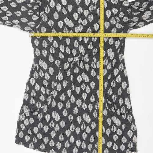 White Stuff Women Grey Leaf Print Cotton Shift Dress UK 18