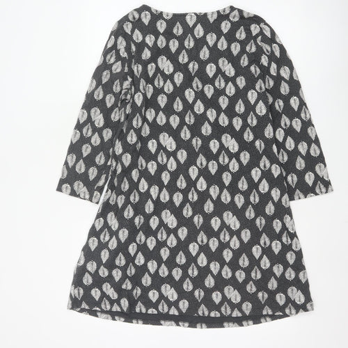 White Stuff Women Grey Leaf Print Cotton Shift Dress UK 18