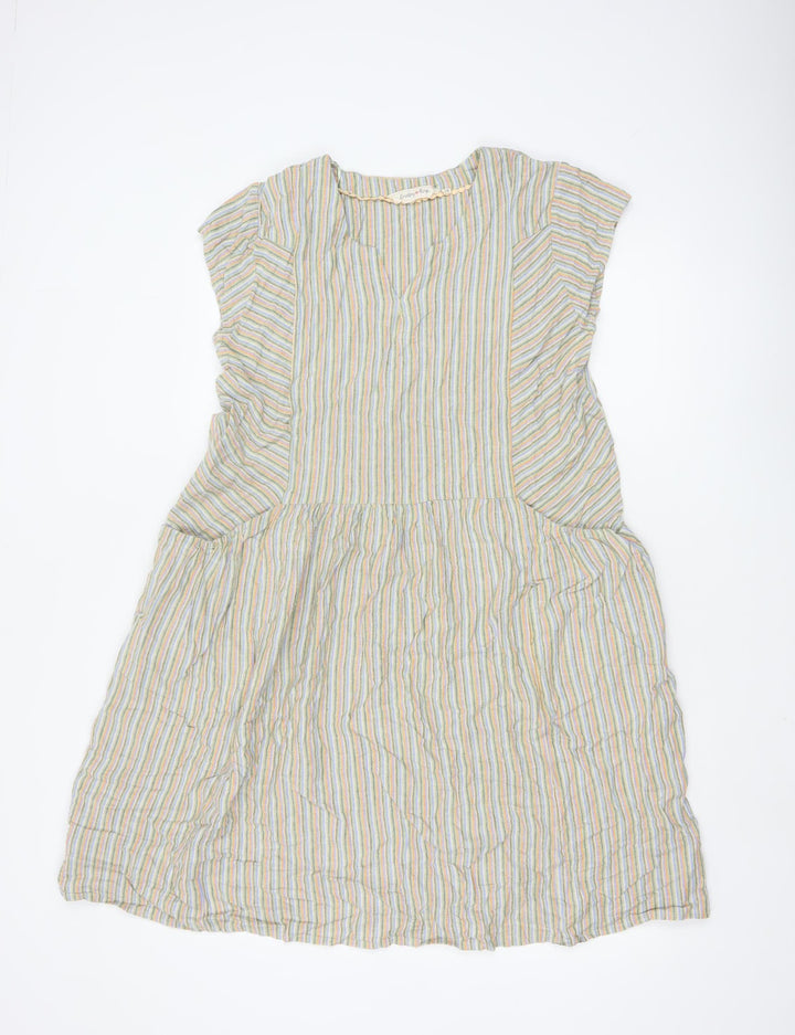 Country Rose Women Beige Multicoloured Striped Shift Dress Size 18