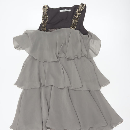 Zara Basic Women's Grey Sequin Layered Chiffon A-Line Dress Size 12