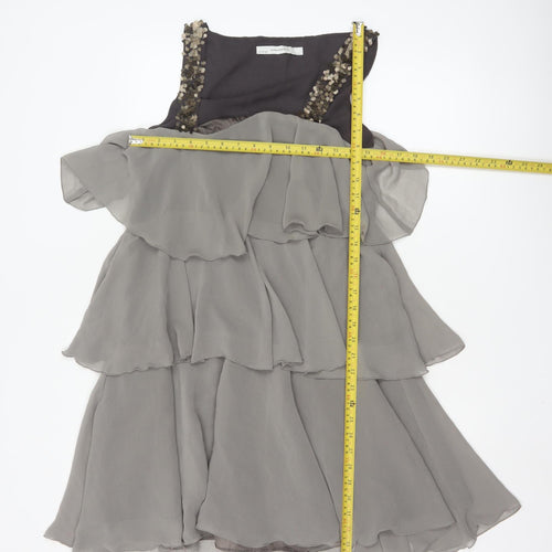 Zara Basic Women's Grey Sequin Layered Chiffon A-Line Dress Size 12