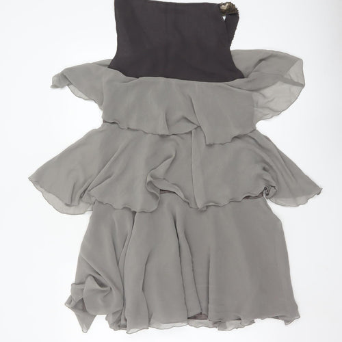 Zara Basic Women's Grey Sequin Layered Chiffon A-Line Dress Size 12