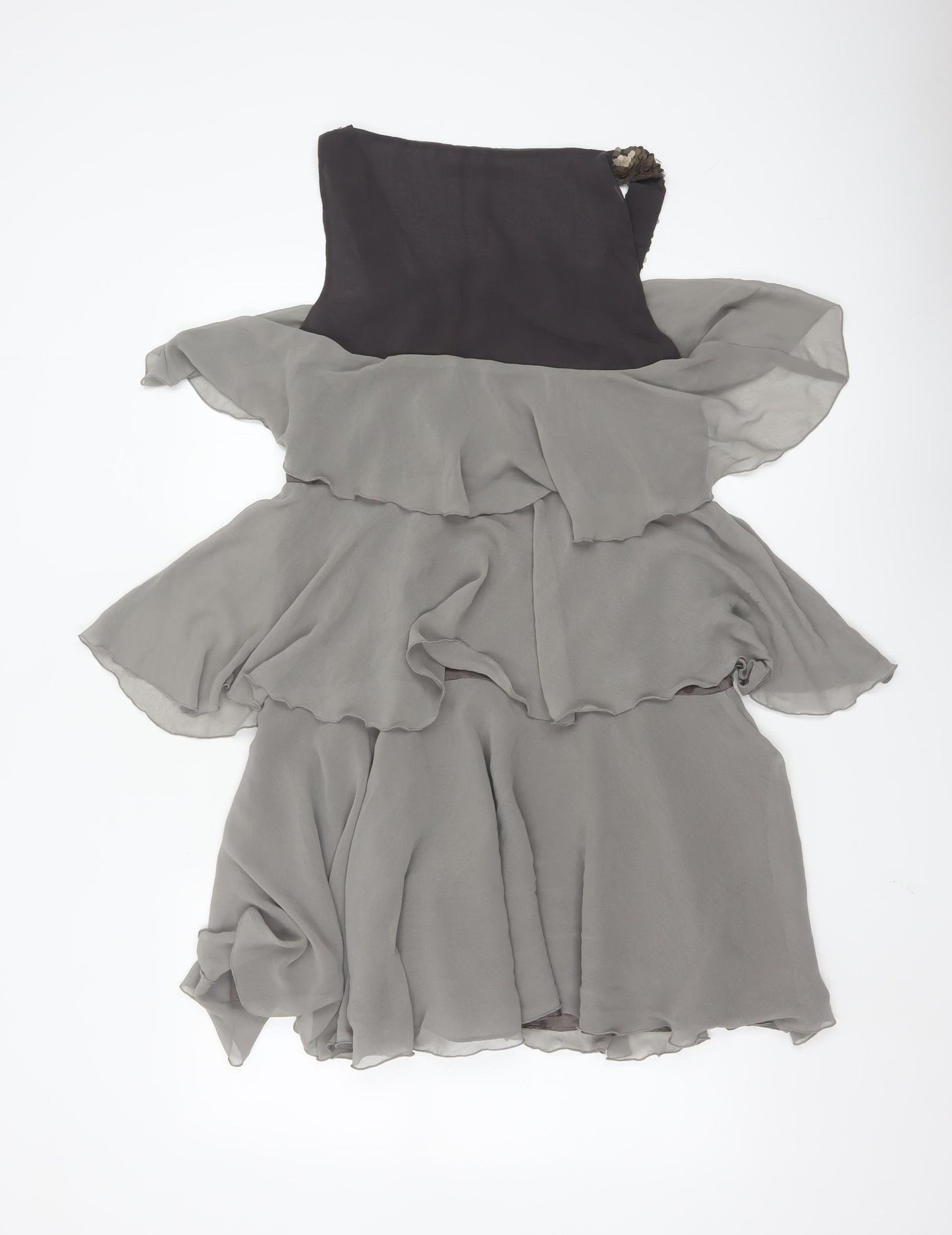 Zara Basic Women's Grey Sequin Layered Chiffon A-Line Dress Size 12