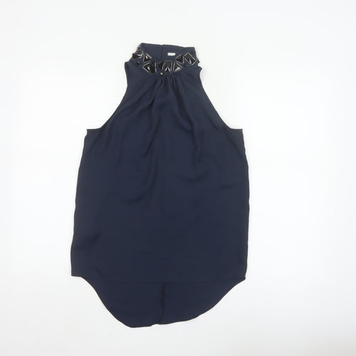Next Women's Blue Embellished High Neck Sleeveless Party Blouse Size 8