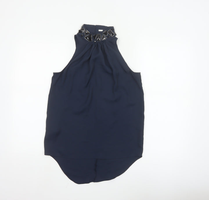 Next Women's Blue Embellished High Neck Sleeveless Party Blouse Size 8