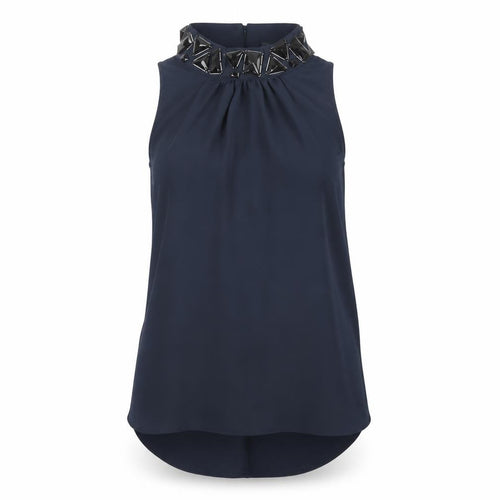 Next Women's Blue Embellished High Neck Sleeveless Party Blouse Size 8
