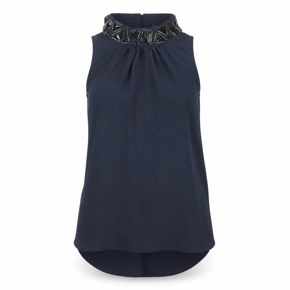 Next Women's Blue Embellished High Neck Sleeveless Party Blouse Size 8