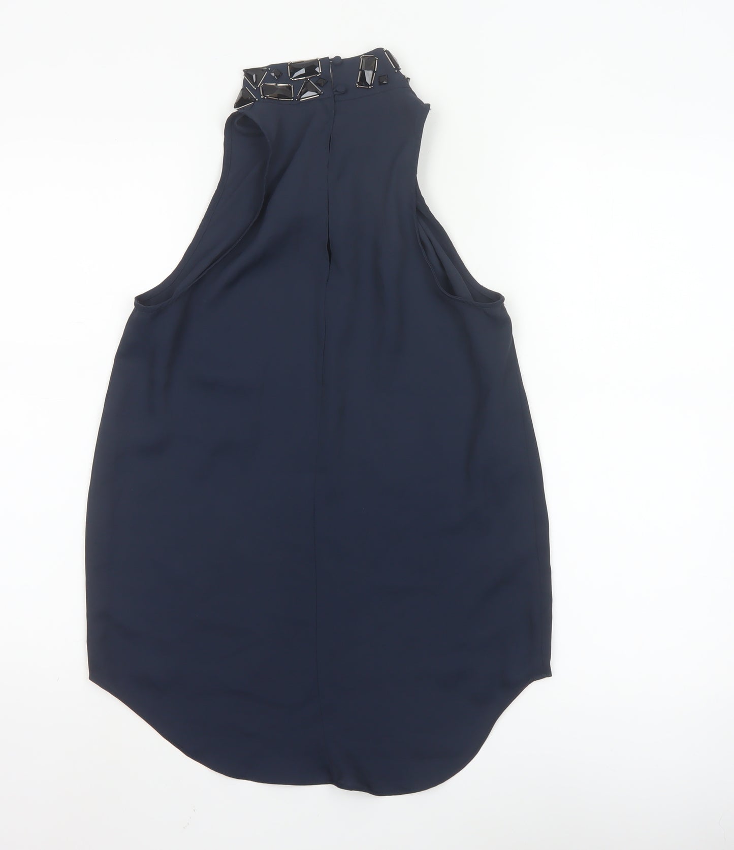 Next Women's Blue Embellished High Neck Sleeveless Party Blouse Size 8