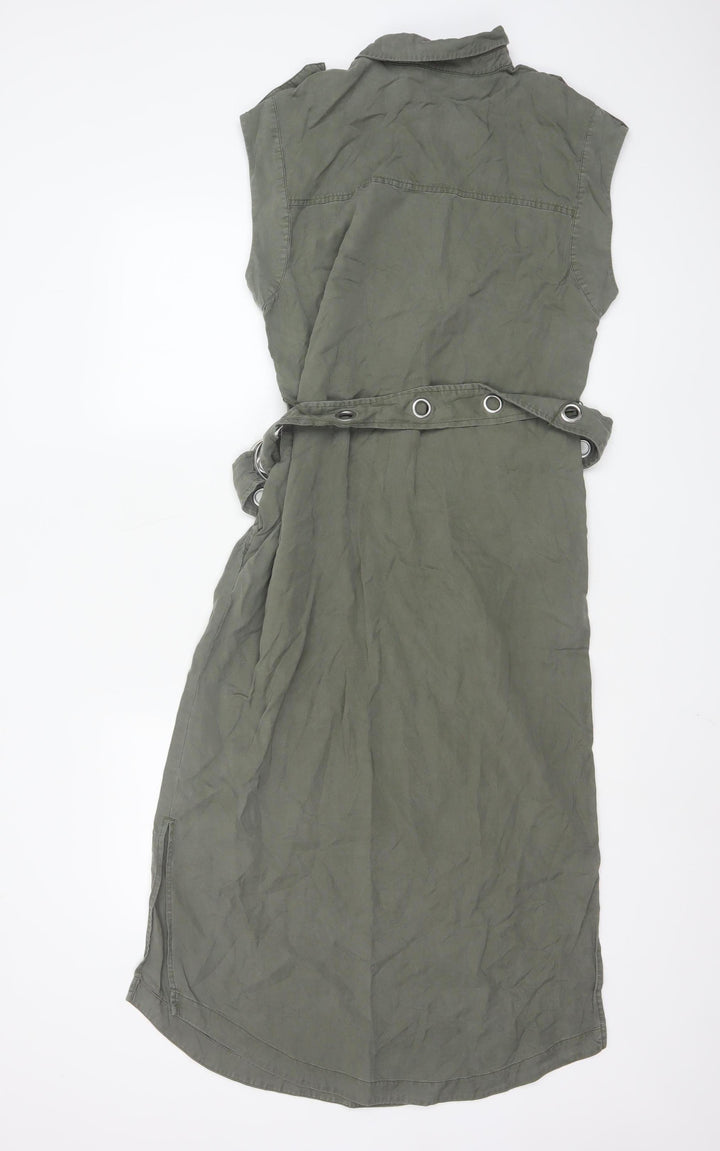 Mint Velvet Women's Green Sleeveless Belted Shirt Dress Size S
