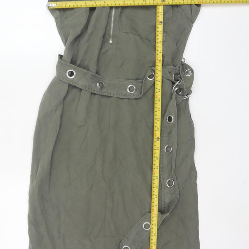 Mint Velvet Women's Green Sleeveless Belted Shirt Dress Size S