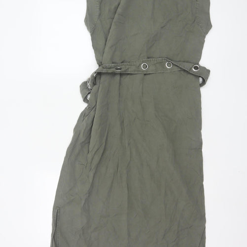 Mint Velvet Women's Green Sleeveless Belted Shirt Dress Size S