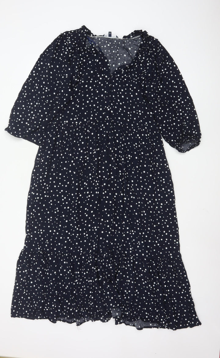 Crew Clothing Women Blue Polka Dot Midi Fit & Flare Dress Size 12