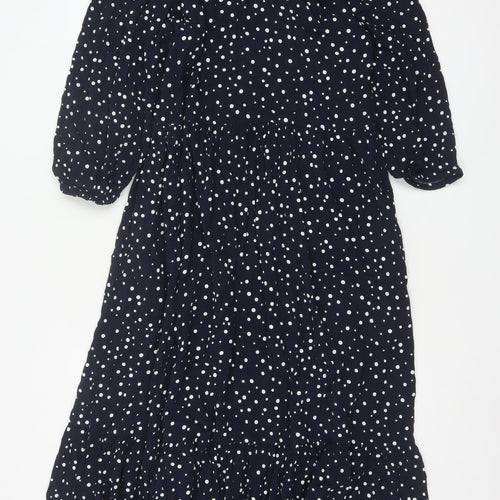 Crew Clothing Women Blue Polka Dot Midi Fit & Flare Dress Size 12