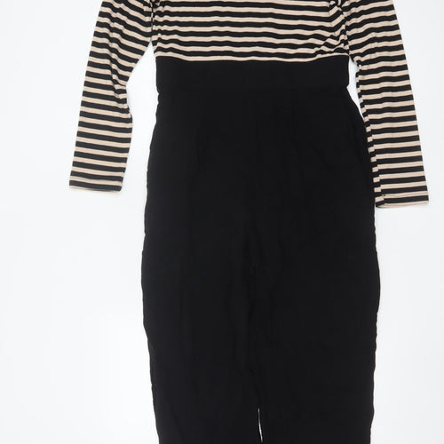 Pop England Women's Black Beige Striped Long Sleeve Jumpsuit Size 4