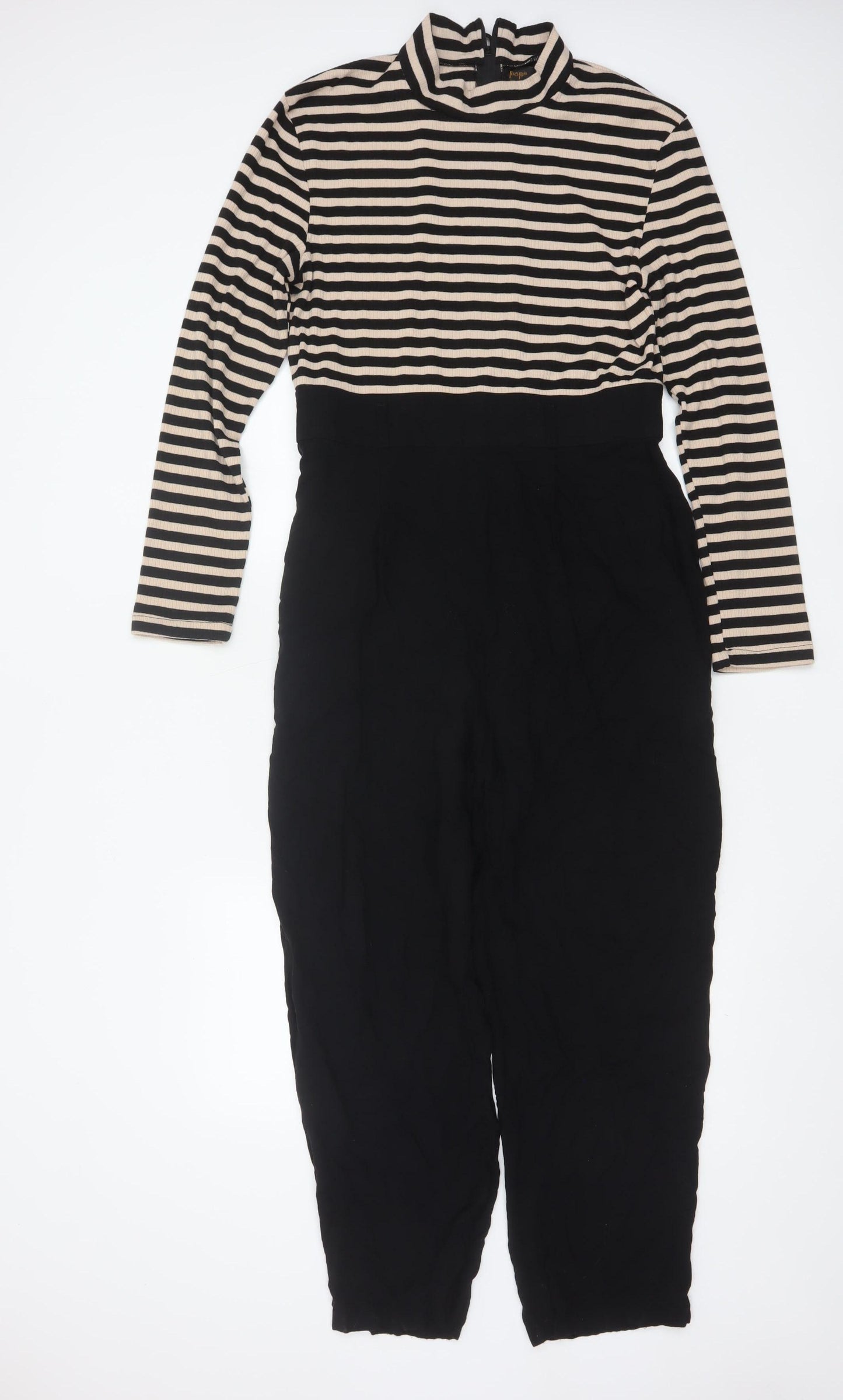 Pop England Women's Black Beige Striped Long Sleeve Jumpsuit Size 4