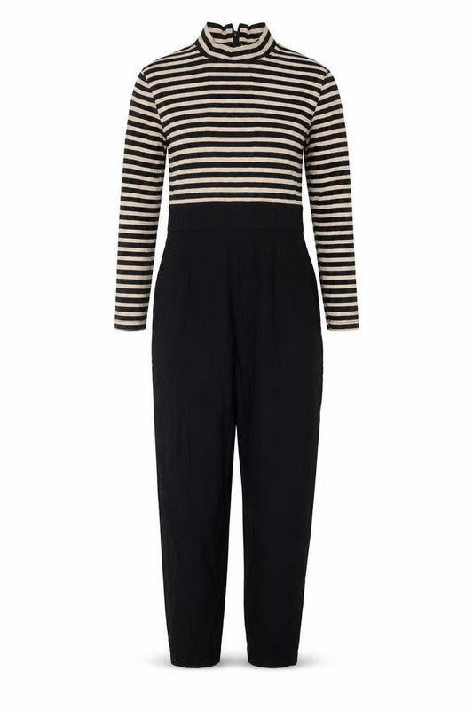Pop England Women's Black Beige Striped Long Sleeve Jumpsuit Size 4