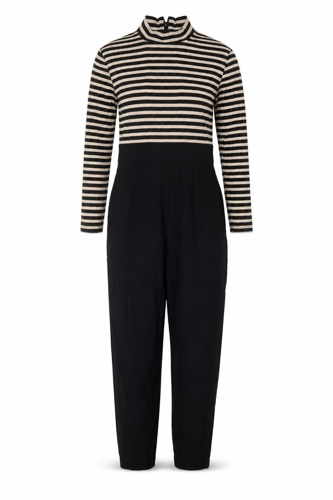 Pop England Women's Black Beige Striped Long Sleeve Jumpsuit Size 4