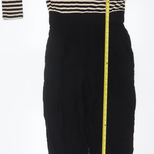 Pop England Women's Black Beige Striped Long Sleeve Jumpsuit Size 4