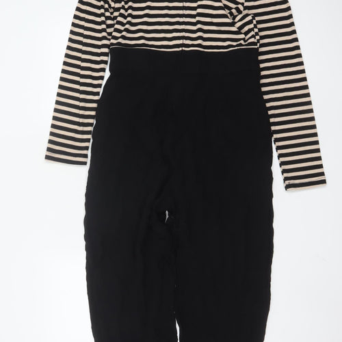 Pop England Women's Black Beige Striped Long Sleeve Jumpsuit Size 4