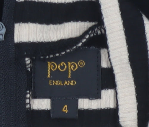 Pop England Women's Black Beige Striped Long Sleeve Jumpsuit Size 4