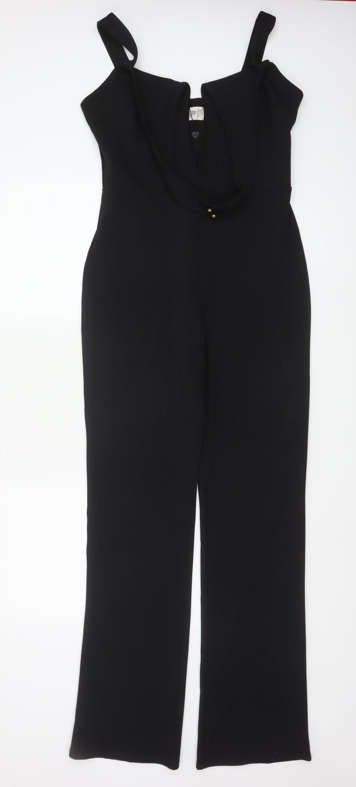 Club L London Women's Black Wide-Leg Jumpsuit UK 12 Polyester Blend