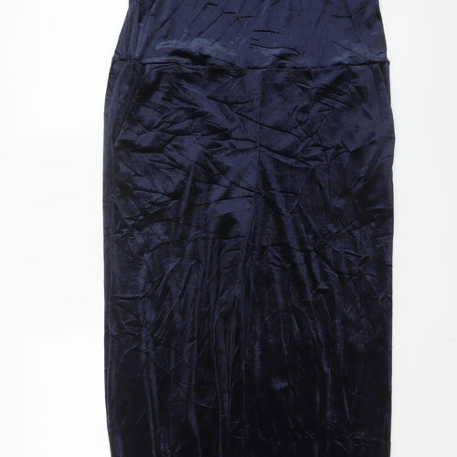 Tu Women Navy Velvet Jumpsuit Size 12 Sleeveless Wide-Leg Style