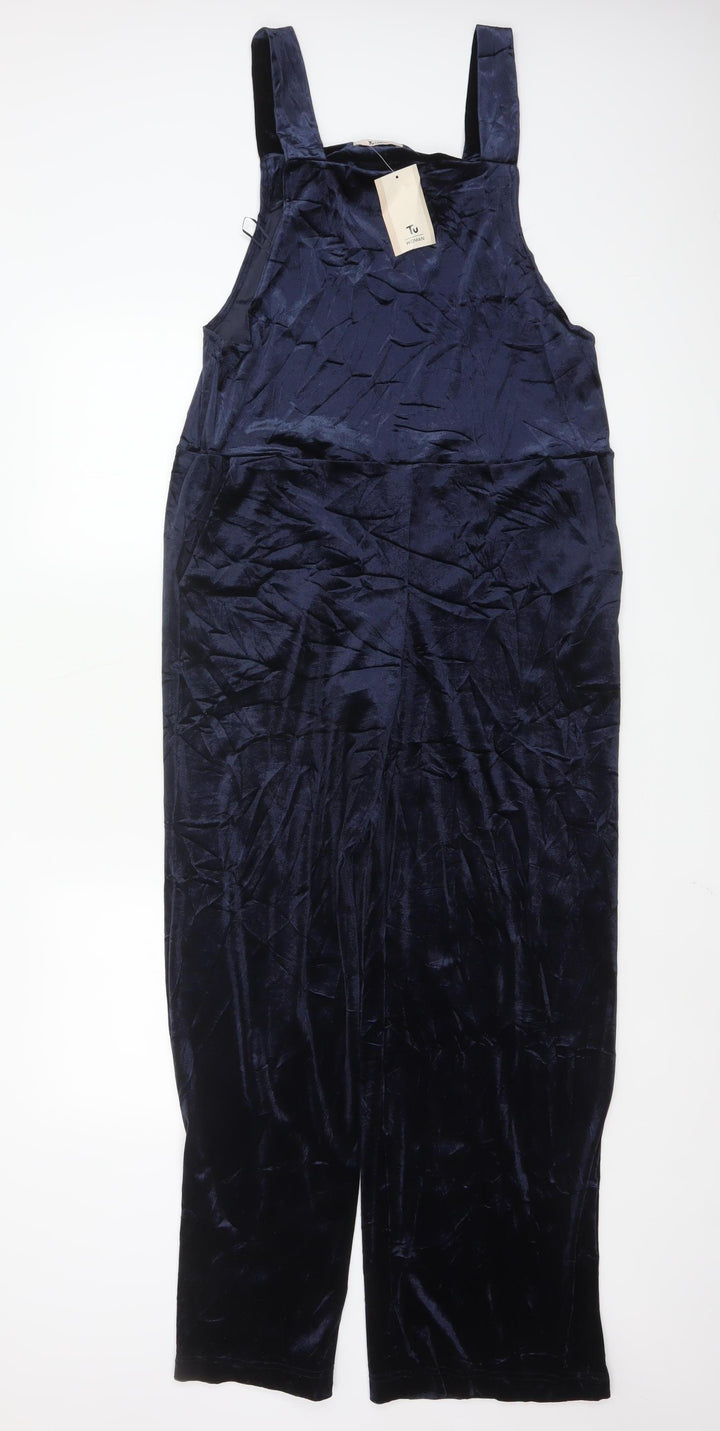 Tu Women Navy Velvet Jumpsuit Size 12 Sleeveless Wide-Leg Style