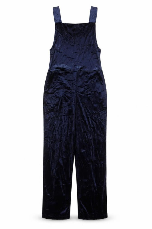 Tu Women Navy Velvet Jumpsuit Size 12 Sleeveless Wide-Leg Style