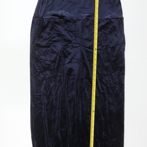 Tu Women Navy Velvet Jumpsuit Size 12 Sleeveless Wide-Leg Style