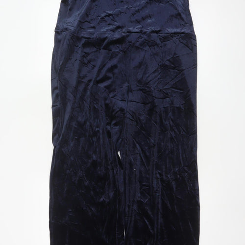 Tu Women Navy Velvet Jumpsuit Size 12 Sleeveless Wide-Leg Style