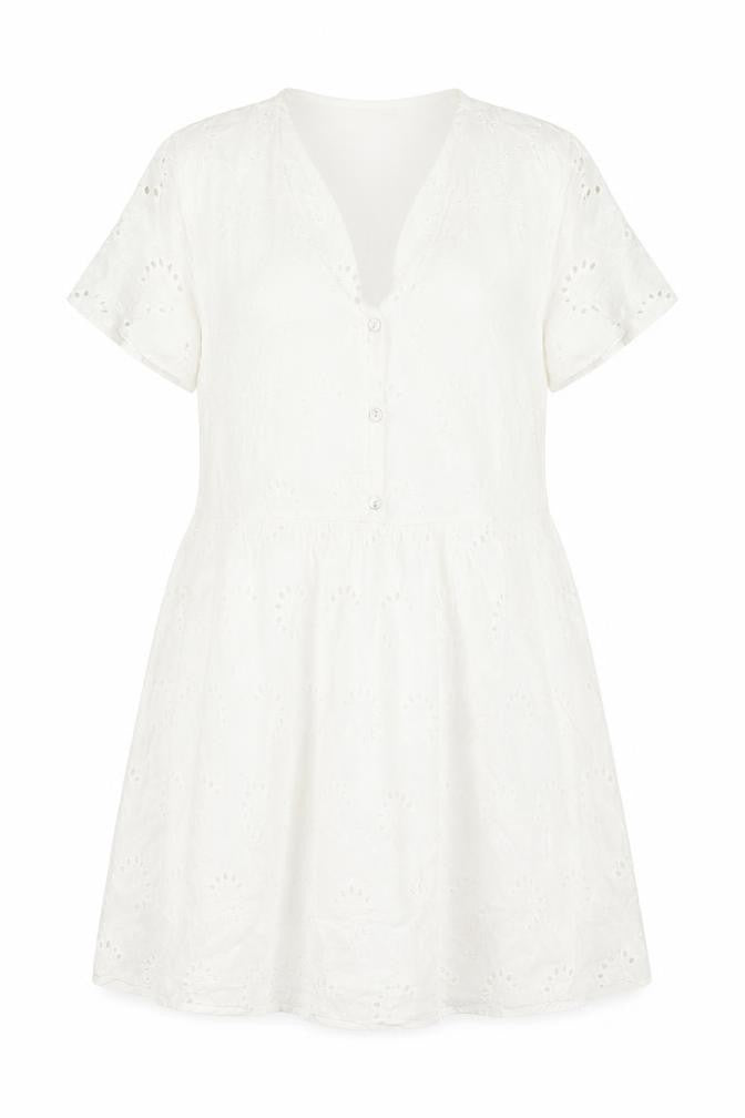 New Look Women's White Cotton A-Line Short Sleeve Belted Dress Size 18