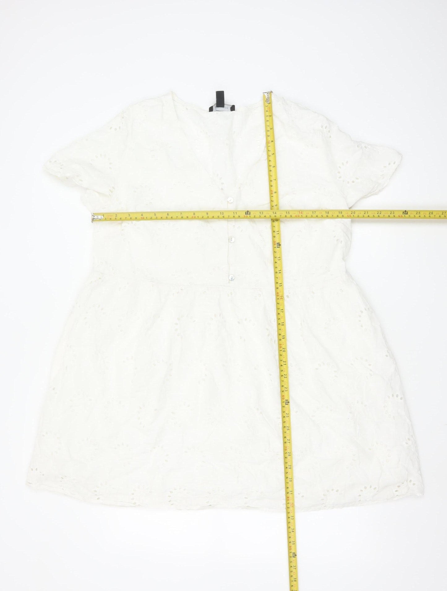 New Look Women's White Cotton A-Line Short Sleeve Belted Dress Size 18