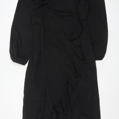 PrettyLittleThing Women’s Black Plus Size 18 Wrap Ruffle Long Sleeve Dress