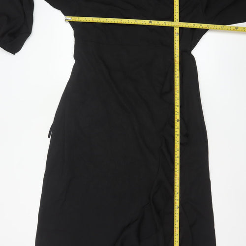 PrettyLittleThing Women’s Black Plus Size 18 Wrap Ruffle Long Sleeve Dress