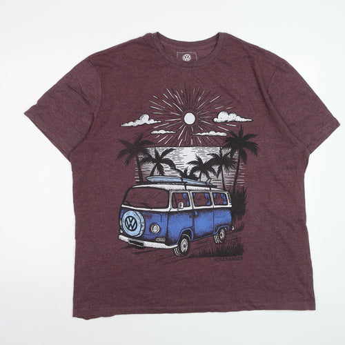 Volkswagen Men’s Maroon XL Graphic T-Shirt Camper Van Beach Scene