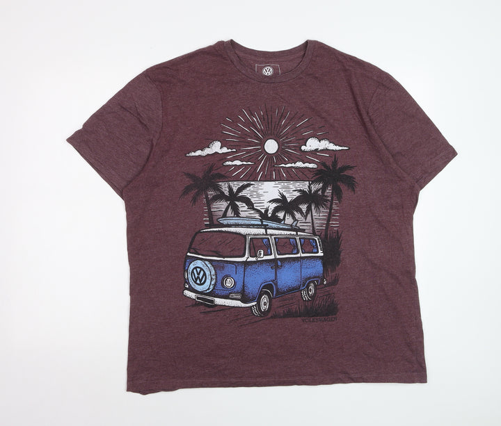 Volkswagen Men’s Maroon XL Graphic T-Shirt Camper Van Beach Scene