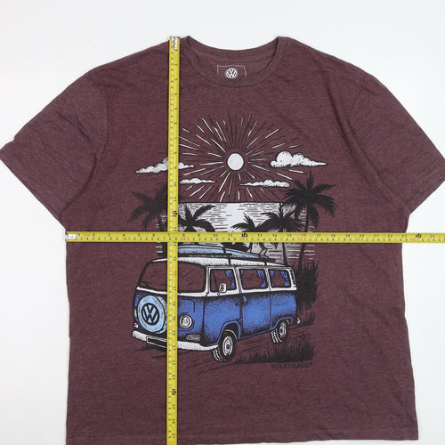 Volkswagen Men’s Maroon XL Graphic T-Shirt Camper Van Beach Scene
