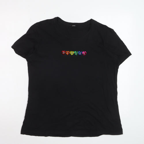 Diesel Women's Black XL Cotton Embroidered Logo T-Shirt