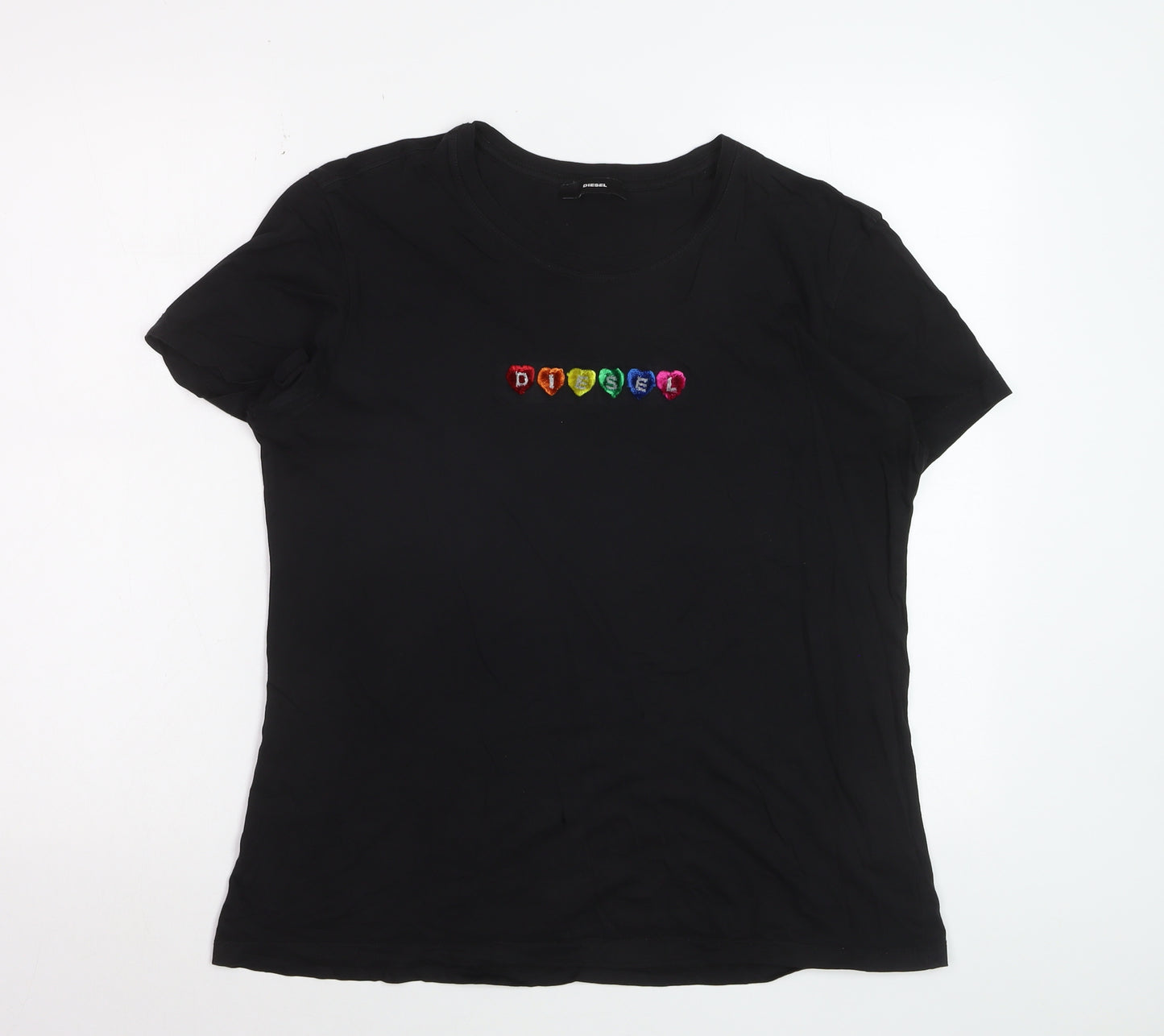 Diesel Women's Black XL Cotton Embroidered Logo T-Shirt