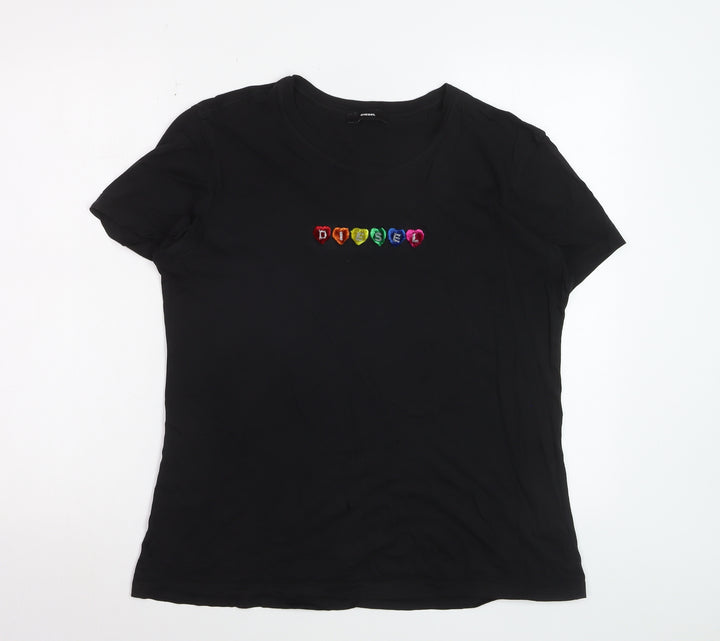 Diesel Women's Black XL Cotton Embroidered Logo T-Shirt