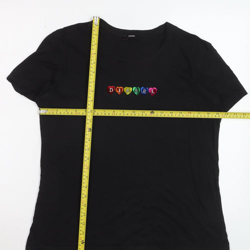 Diesel Women's Black XL Cotton Embroidered Logo T-Shirt