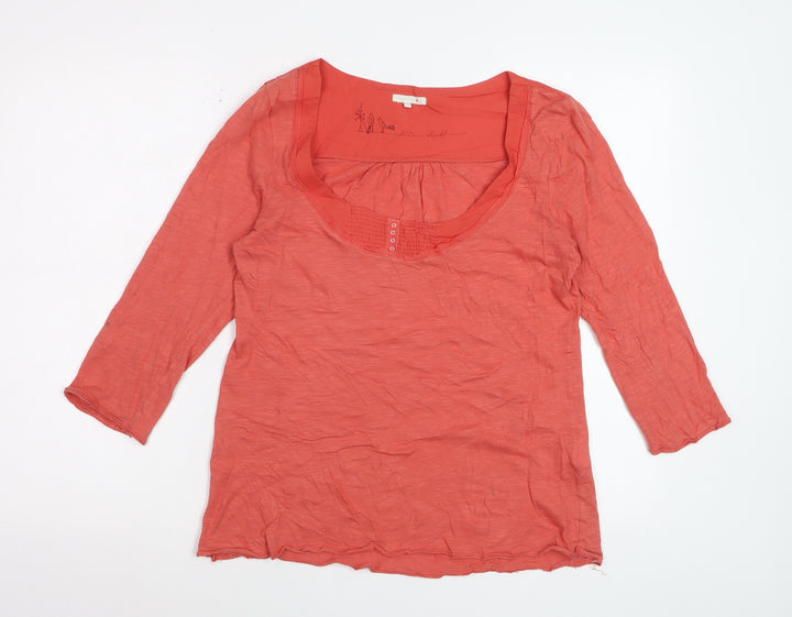 White Stuff Women's Orange Cotton Tunic Blouse XS 3/4 Sleeve