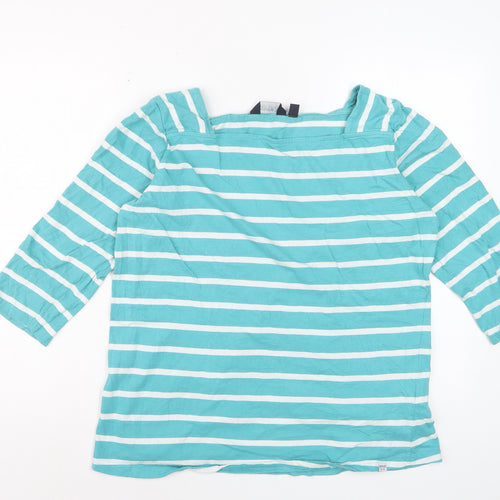 Regatta Womens Blue Striped 3/4 Sleeve Boat Neck Cotton Top Size 20