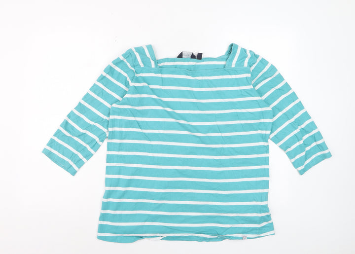 Regatta Womens Blue Striped 3/4 Sleeve Boat Neck Cotton Top Size 20