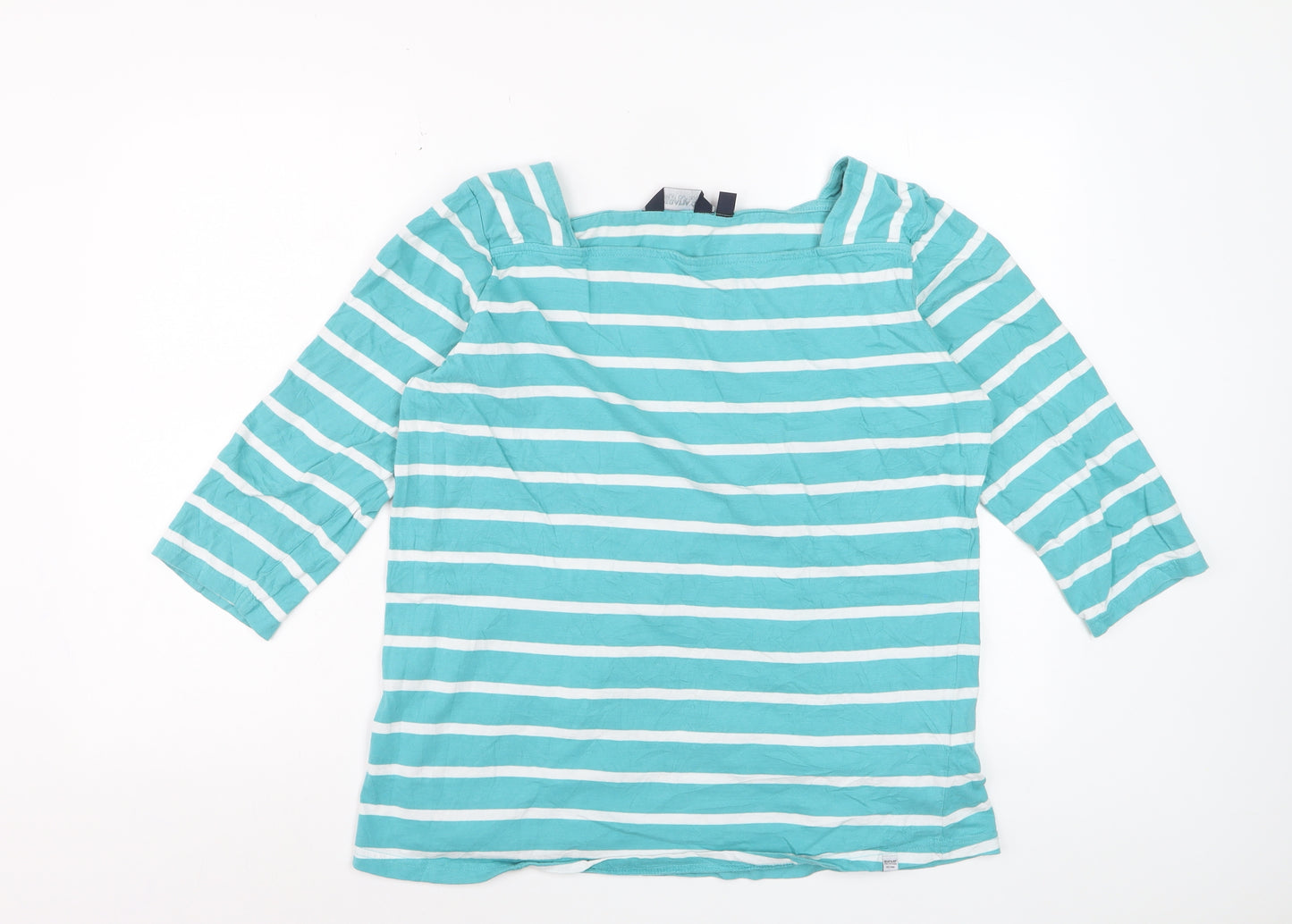 Regatta Womens Blue Striped 3/4 Sleeve Boat Neck Cotton Top Size 20