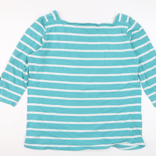 Regatta Womens Blue Striped 3/4 Sleeve Boat Neck Cotton Top Size 20